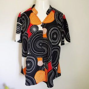 A Personal Touch Abstract Short Sleeve Button-up Top 1X